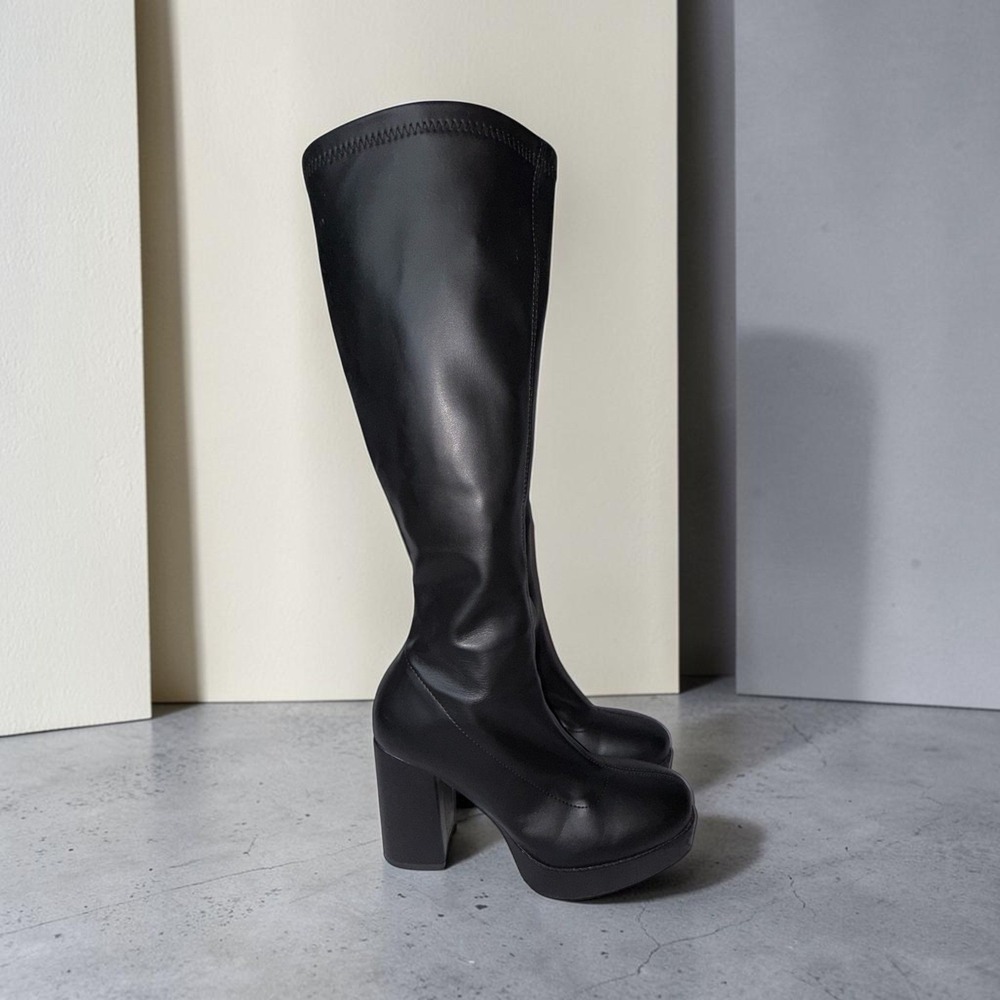 MIA Jalessa Black Knee High Platform Block Heel Boots Women's Size 6.5